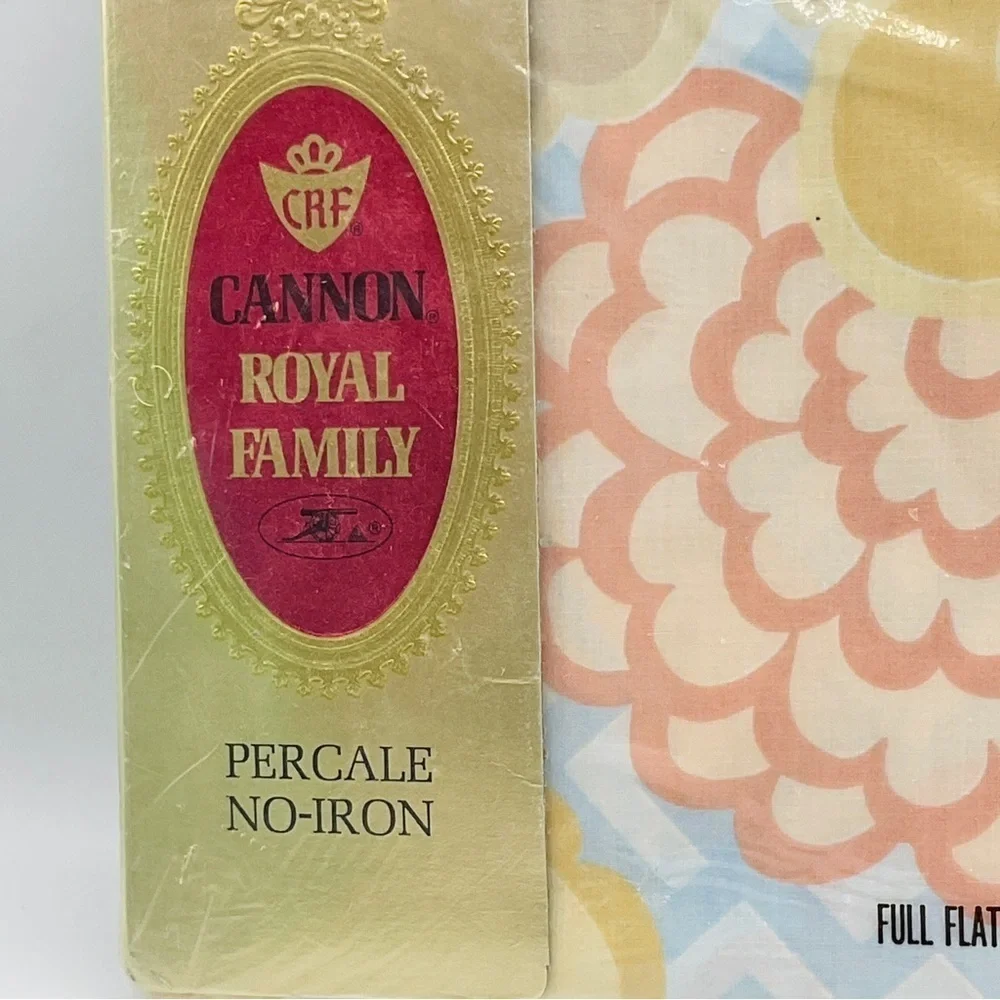 Vtg Cannon Royal Family Full Flat Sheet & Two Pillowcases String Of Pearls NOS